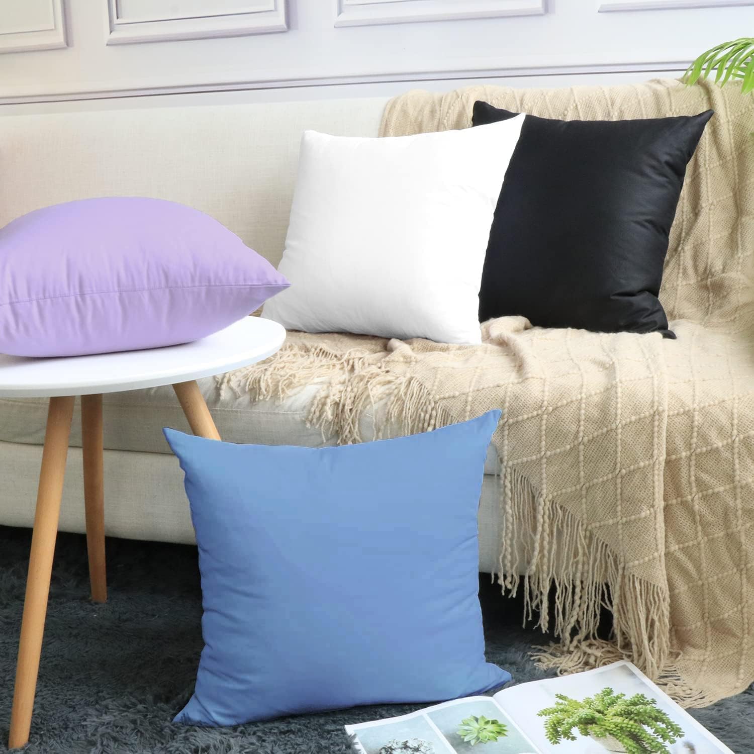 Thmyo 4-Pack 100% Cotton Comfortable Solid Decorative Throw Pillow Case, Thmyo Square Cushion Cover Pillowcase Sublimation Blank Pillow Cove…