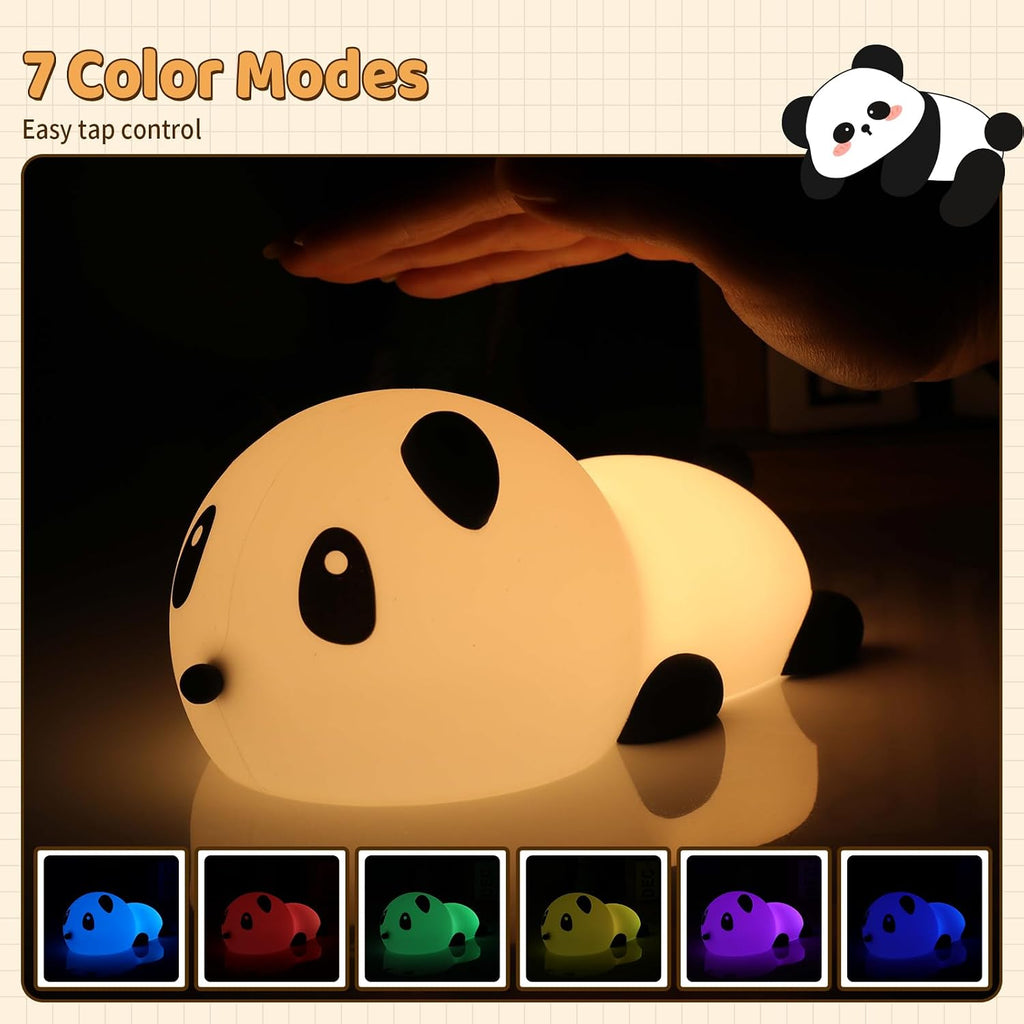 Saluoke Panda Night Light for Kids: Squishy Silicone Animal Light,7 Soft Colors, Tap Control, Rechargeable, Sleep Timer, Battery Baby Nightligh…