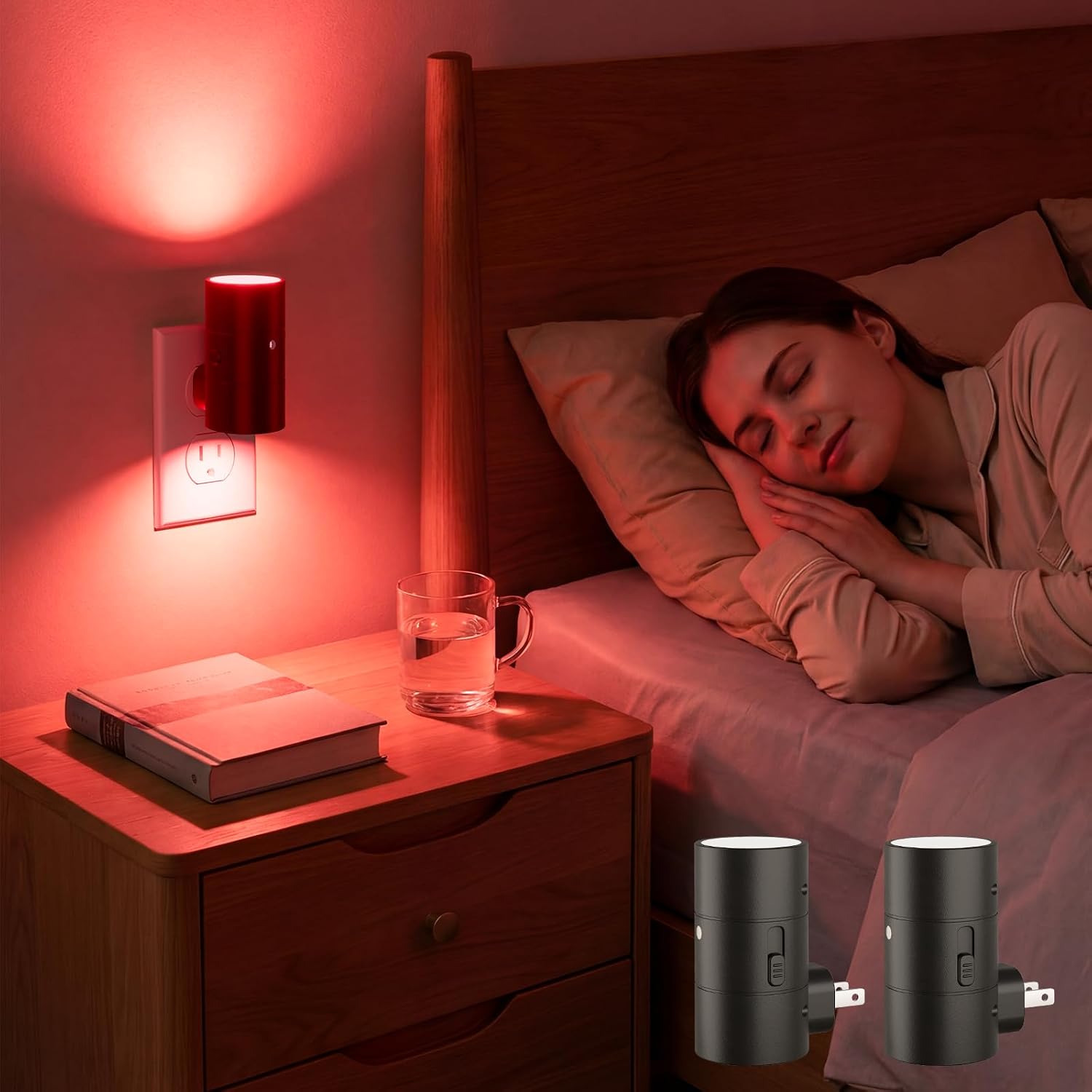 Volisun Red Night Light Plug into Wall, LED Night Lights with Light Sensor, Red, Dimmable Night Light for Christmas, Holiday Deco…