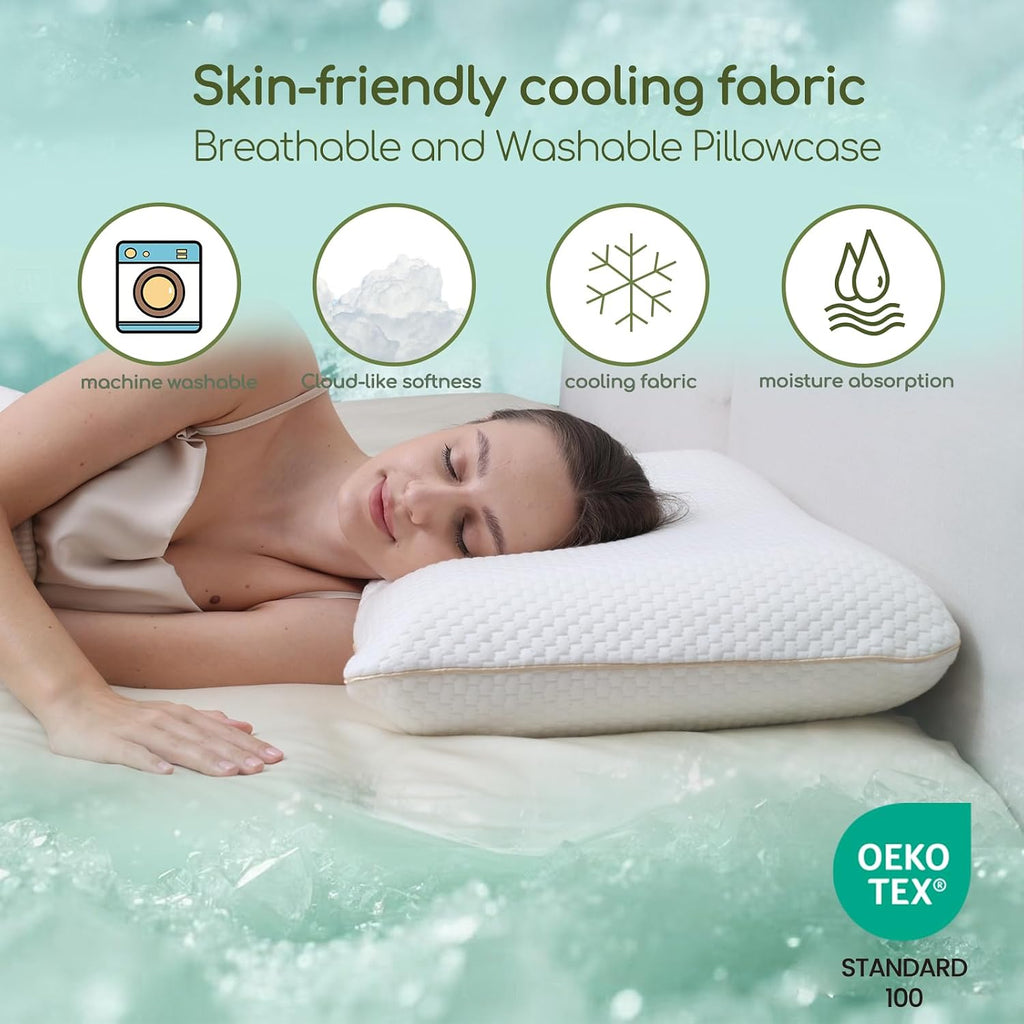 DORMELLE Ergonomic Memory Foam Neck Pillow Bed Pillow, Cooling Fabric, No Pressure Support, Stays Cool, Luxurious Comfort, Queen 2 Pac…
