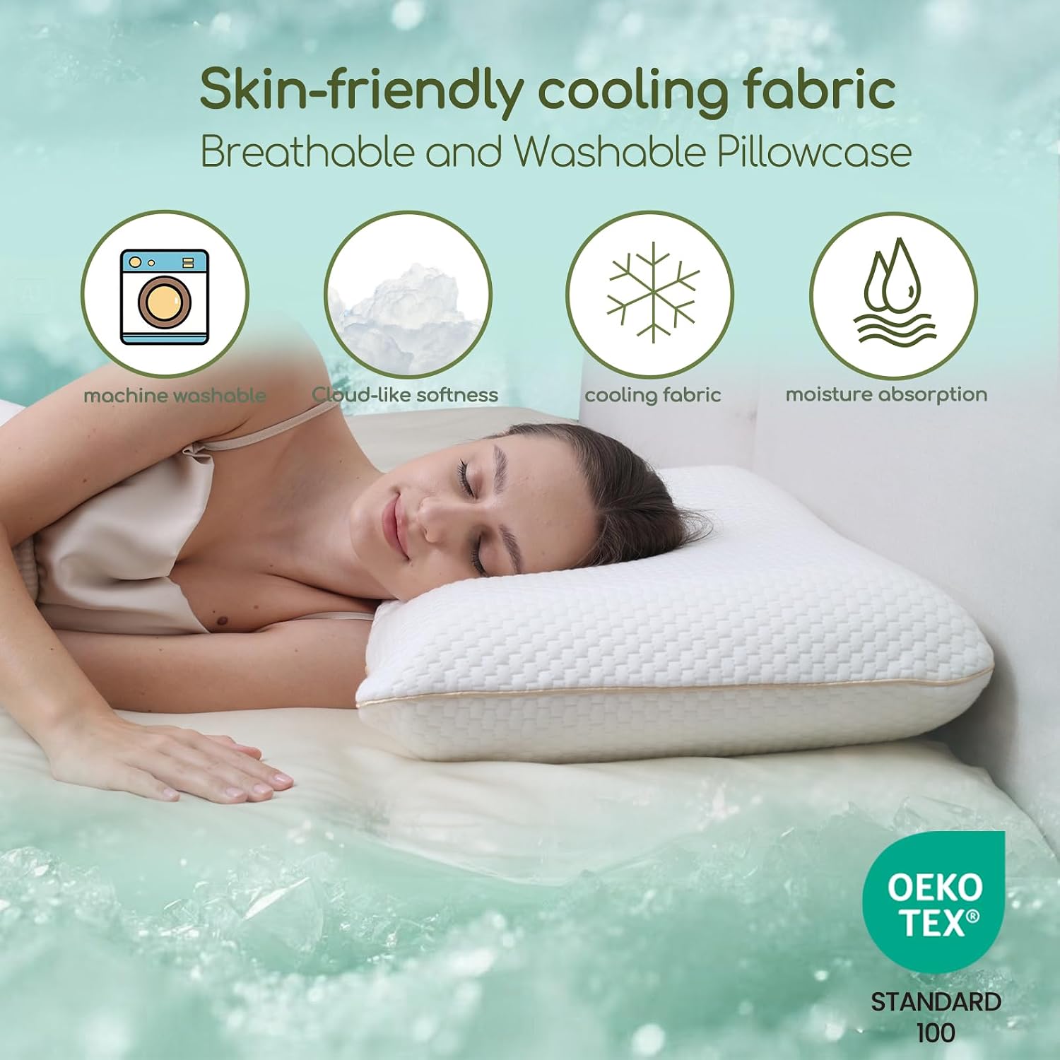 DORMELLE Ergonomic Memory Foam Neck Pillow Bed Pillow, Cooling Fabric, No Pressure Support, Stays Cool, Luxurious Comfort, Queen 2 Pac…