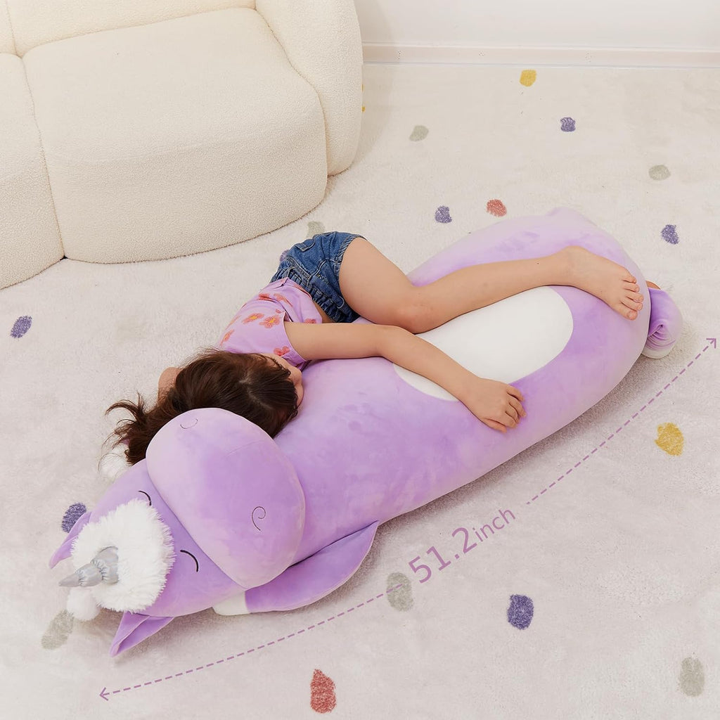 MorisMos Giant Plush Unicorn Body Pillow 4 Ft,51 in Long Purple Unicorn Stuffed Animal Body Pillow for Kid Girl Boy, Soft Big Hugging Toy…