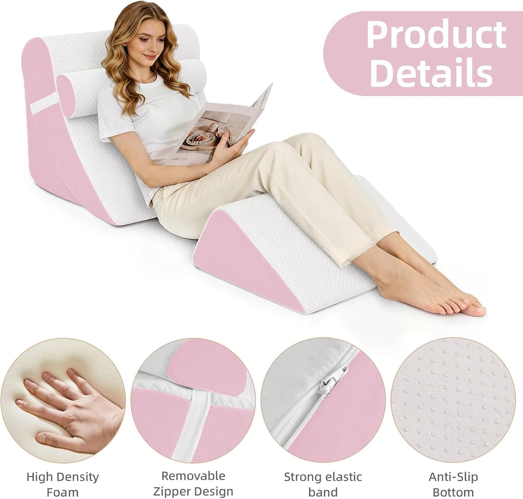 LevNubis 4PCS Orthopedic Bed Wedge Pillow Set for Post Surgery &, Adjustable Wedge Pillow for Back, Acid Reflux, Sitting up in Bed, R…