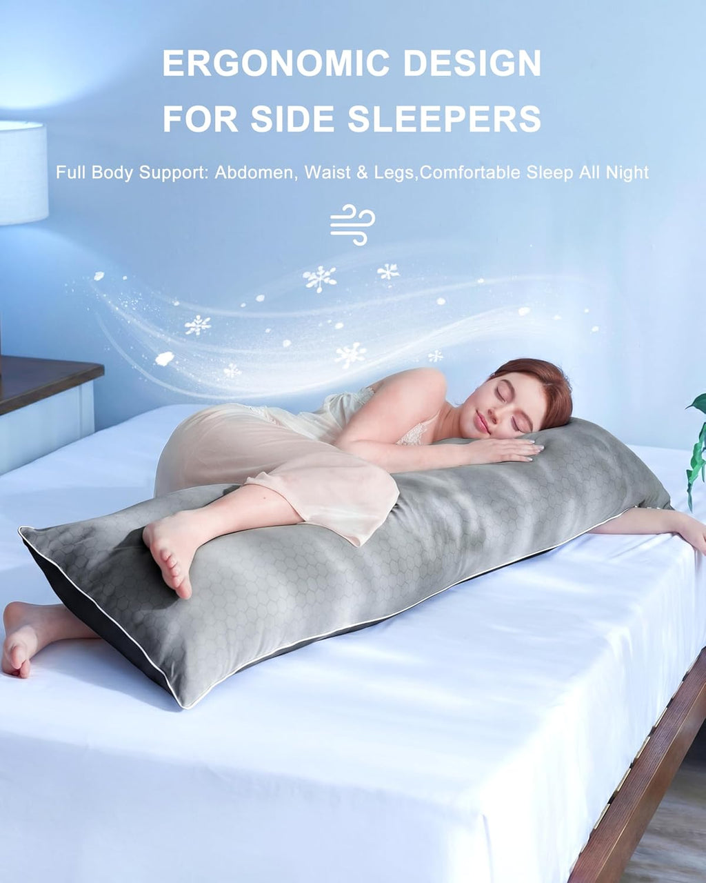 YZ HOME Cooling Body Pillow for Adults, Cold Touch Fabric, Blue Shredded Memory Foam, Support for Side Back Stomach Sleepers, Removable…