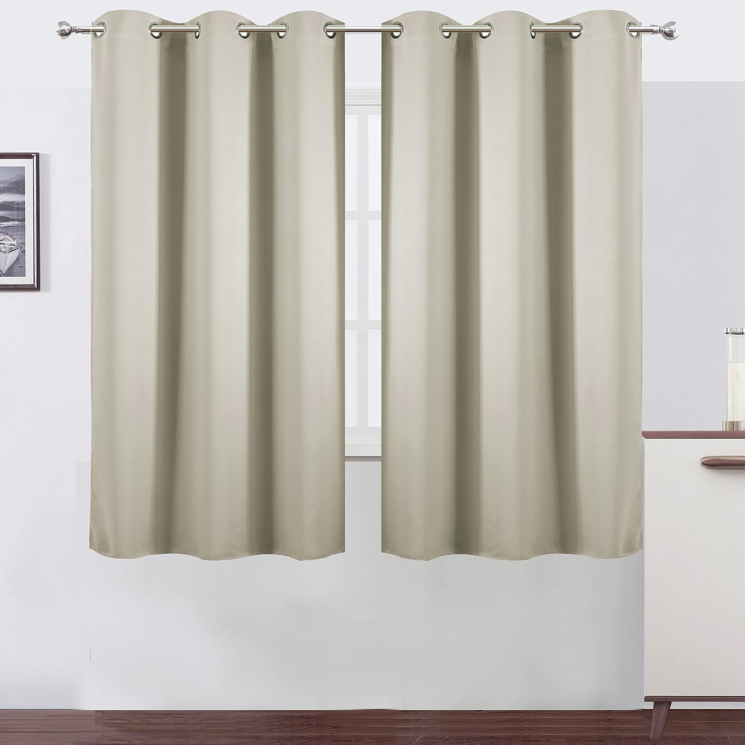 Lemomo Light Beige Thermal Blackout Curtains/38 x 63 Inch/Set of 2 Panels Room Darkening Curtains for Bedroom 63 Inch silver