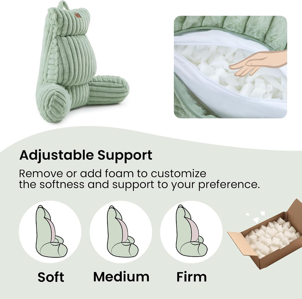 AmélieHome Amélie Home Faux Fur Reading Pillow with Pocket for Sitting in Bed, Adult Backrest Bed Pillow with Washable Cover for Loung…