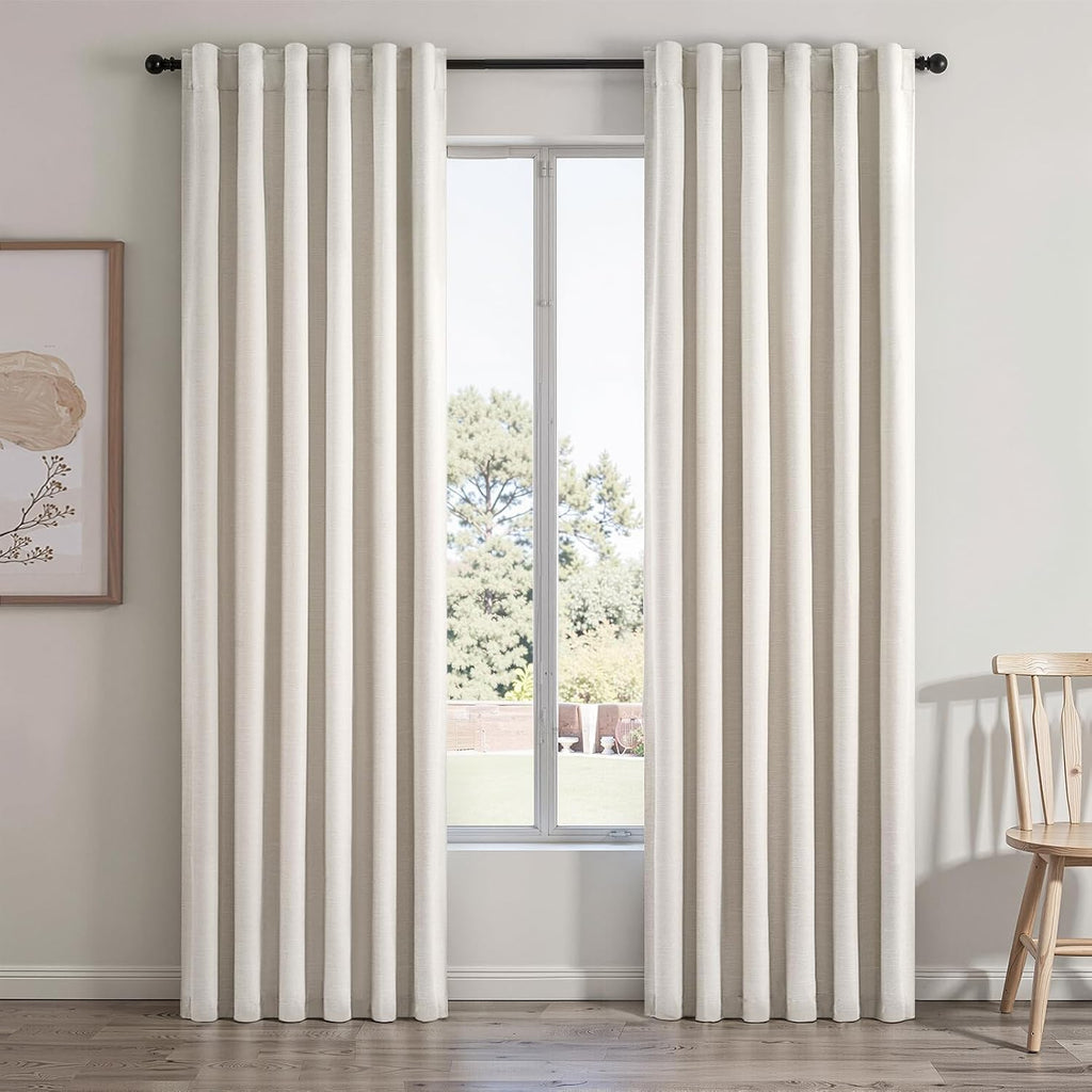 Topfinel 100% Blackout Curtains 90 Inches Long for Living Room 2 Panels Set Thick Linen Texture Energy Saving Curtain Window Coverings Hook…