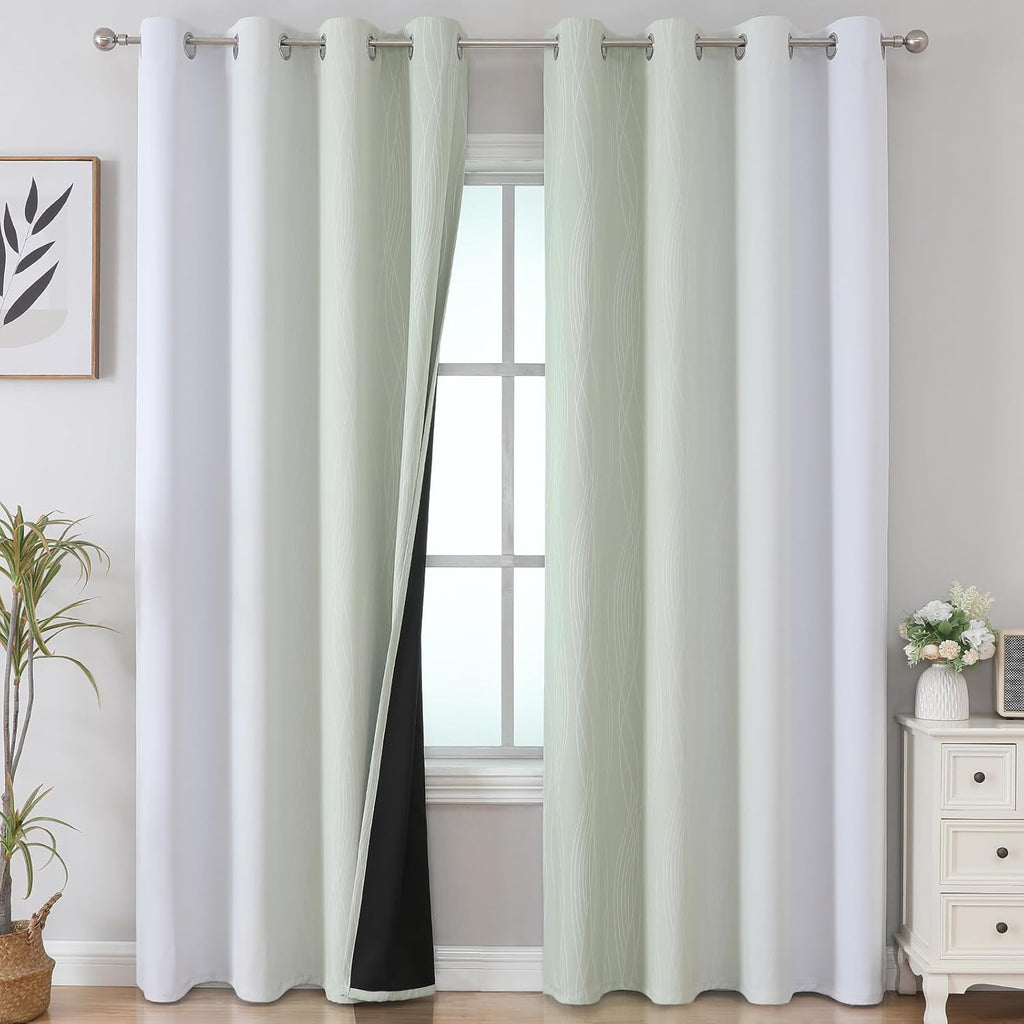Estelartextiler Estelar Textiler Sage Green and Greyish White Ombre Blackout Curtains 90 Inch Length 2 Panels Set, Thermal Insulated Drapes…