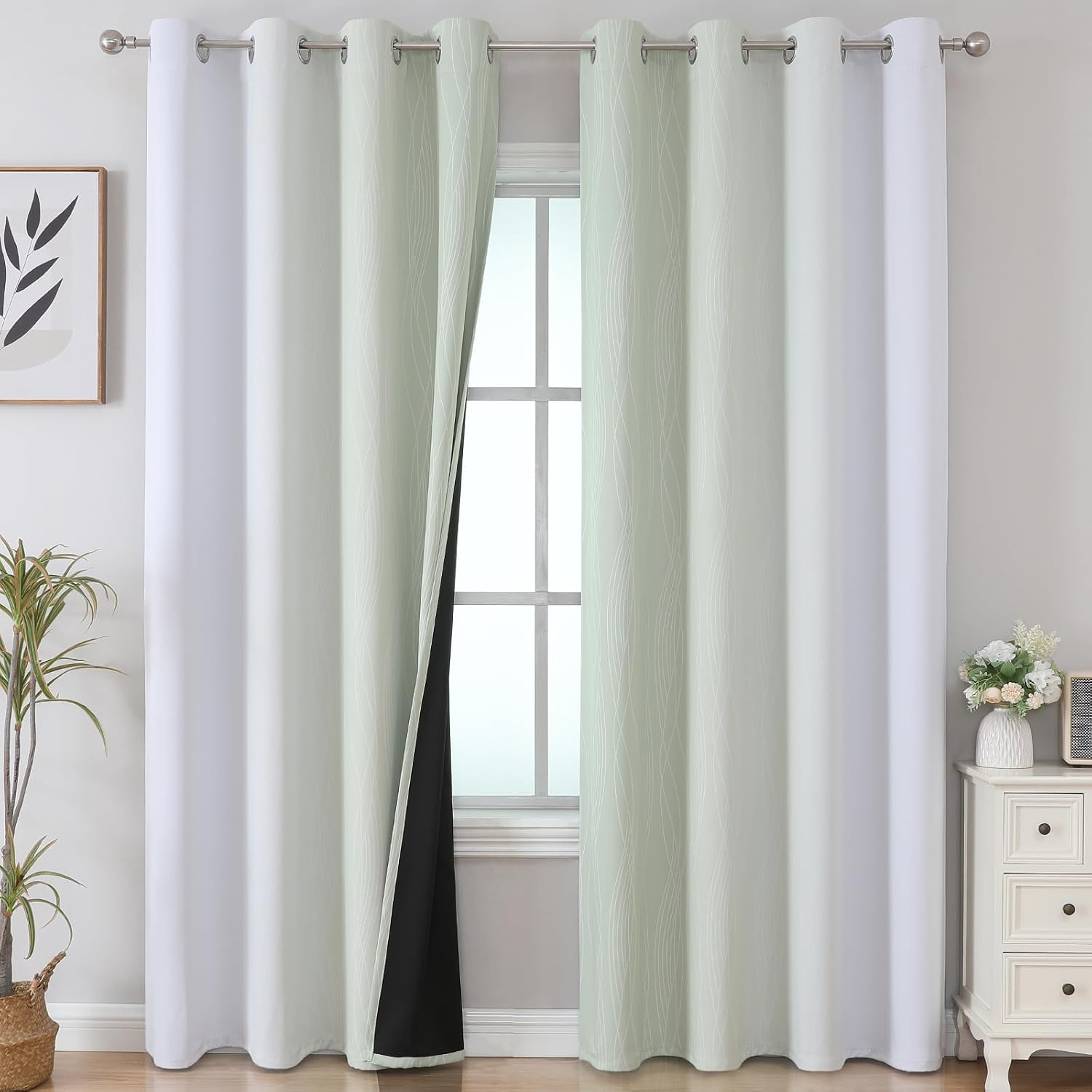 Estelartextiler Estelar Textiler Sage Green and Greyish White Ombre Blackout Curtains 90 Inch Length 2 Panels Set, Thermal Insulated Drapes…
