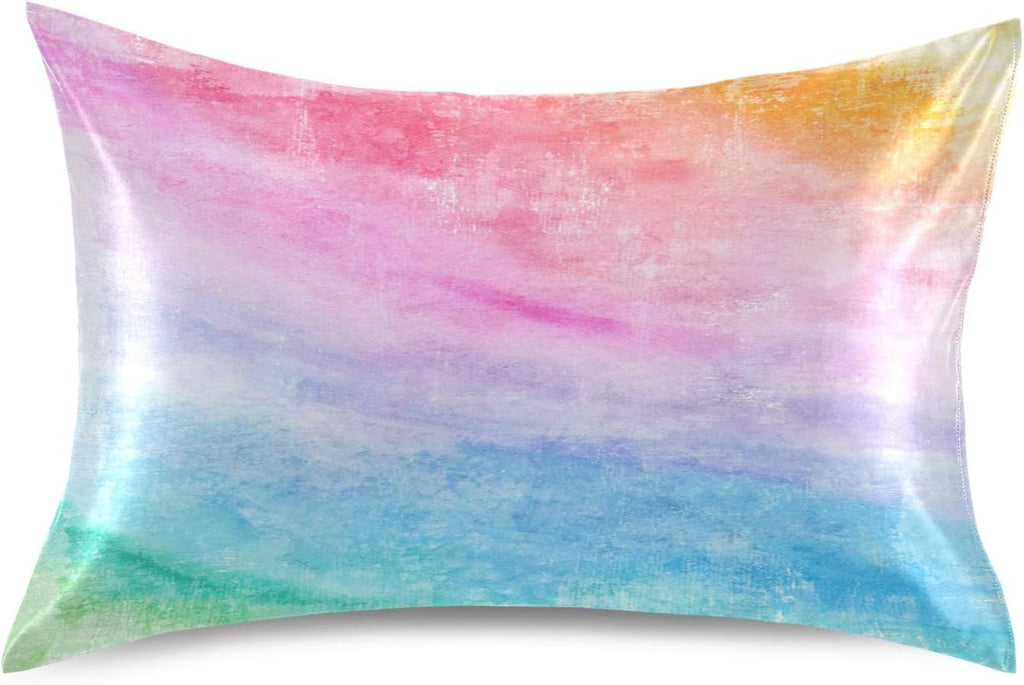 Blueangle Rainbow Colors Satin Pillowcase for Hair and Skin Silk Pillowcase, Standard Size(20x26 inches) - Satin Pillow Covers with…