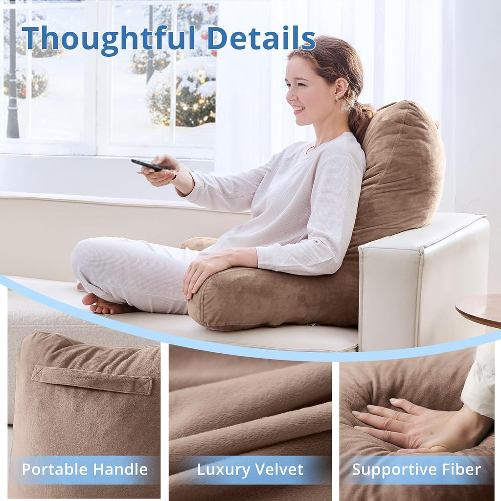 Sasttie 25-inch Reading Pillows for Sitting in Bed Adult, Jumbo Velvet Back Pillow Bed Sitting Up, XL High Back-Rest Support Cushion for…