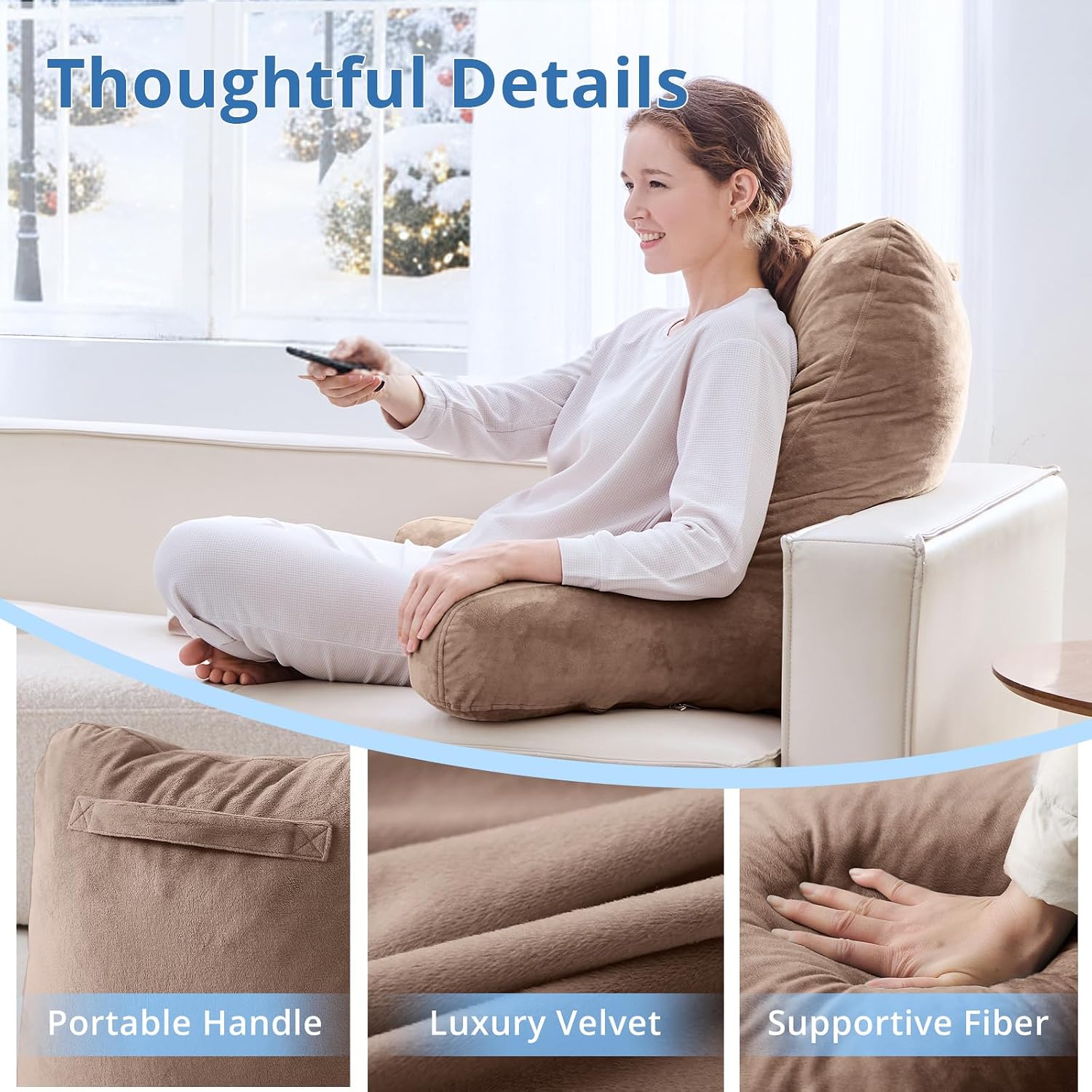 Sasttie 25-inch Reading Pillows for Sitting in Bed Adult, Jumbo Velvet Back Pillow Bed Sitting Up, XL High Back-Rest Support Cushion for…