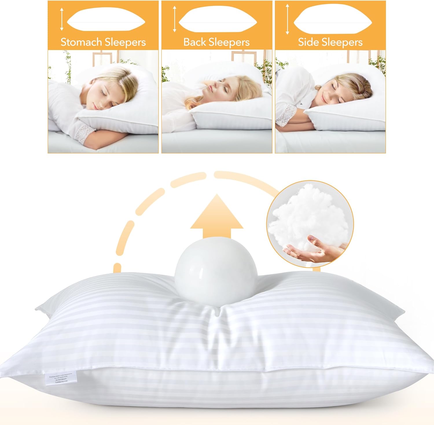 Oubonun King Size Pillows Set of 2 - Fluffy & Supportive Down Alternative Pillows with Zippered Cotton Cover - Breathable and Cool for All…