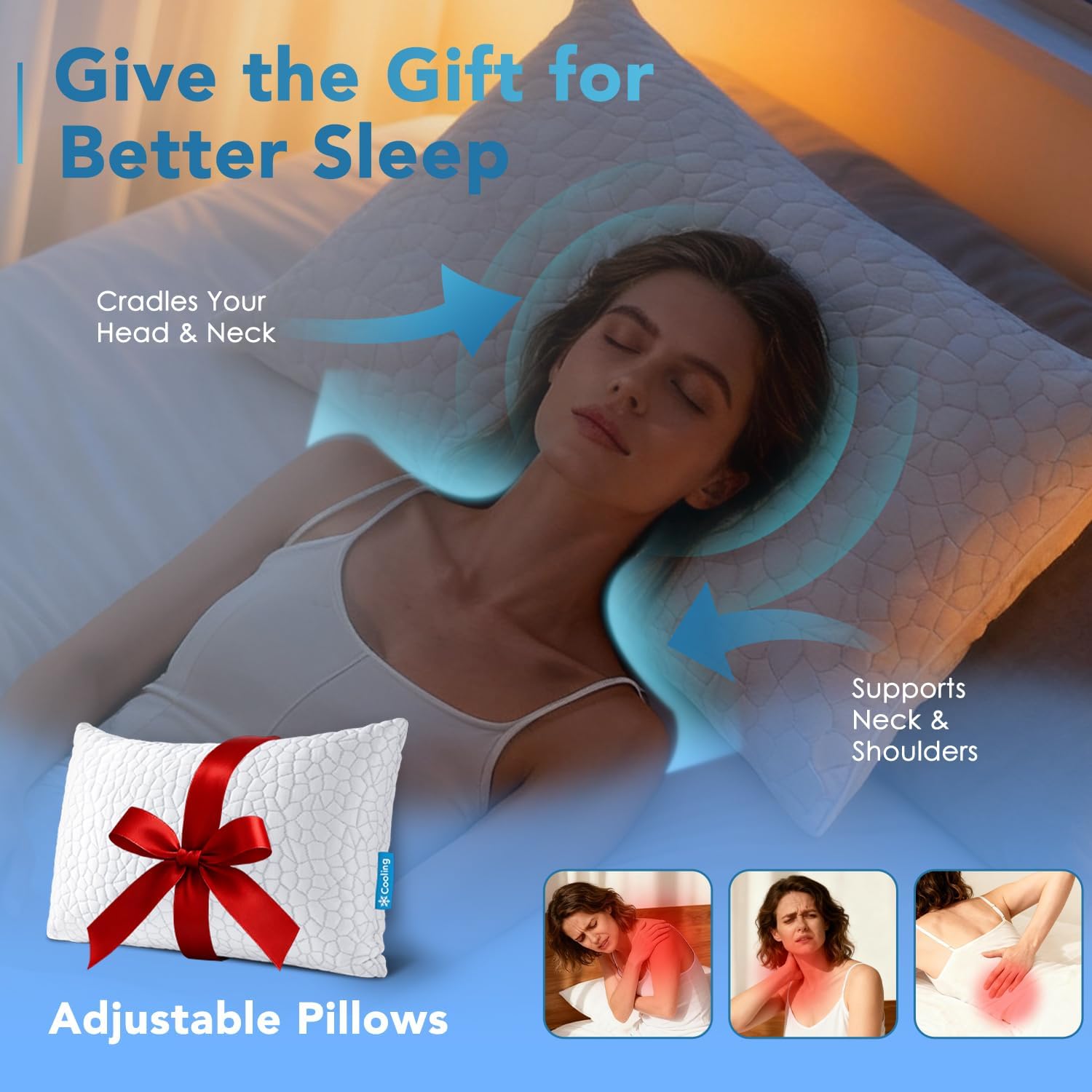 Qutool Cooling Pillow for Sleeping, CertiPUR-US Shredded Memory Foam Standard Pillow Set of 1, Cool Pillow for Hot Sleepers Adjustable Firm…