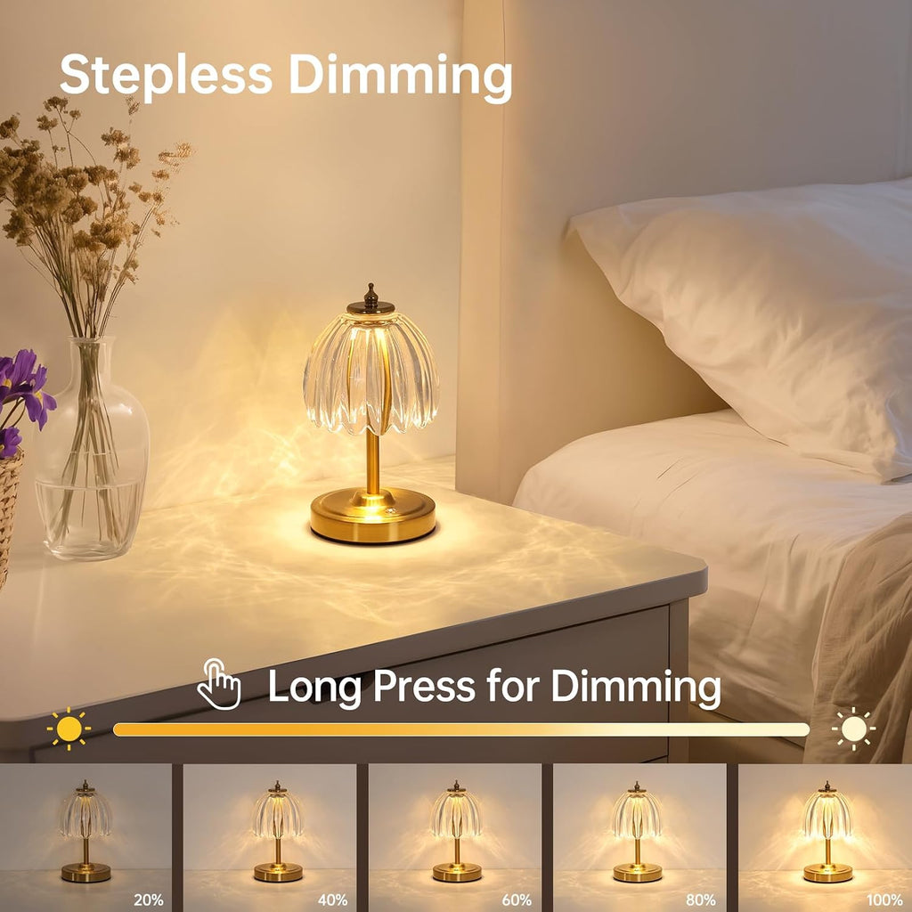 Shenmoyl Tulip Small Table Lamp, 5200mAh Cordless Touch Control Mini Table Lamp with 3 Color Temps & Stepless Dimming, Perfect for Small Sp…