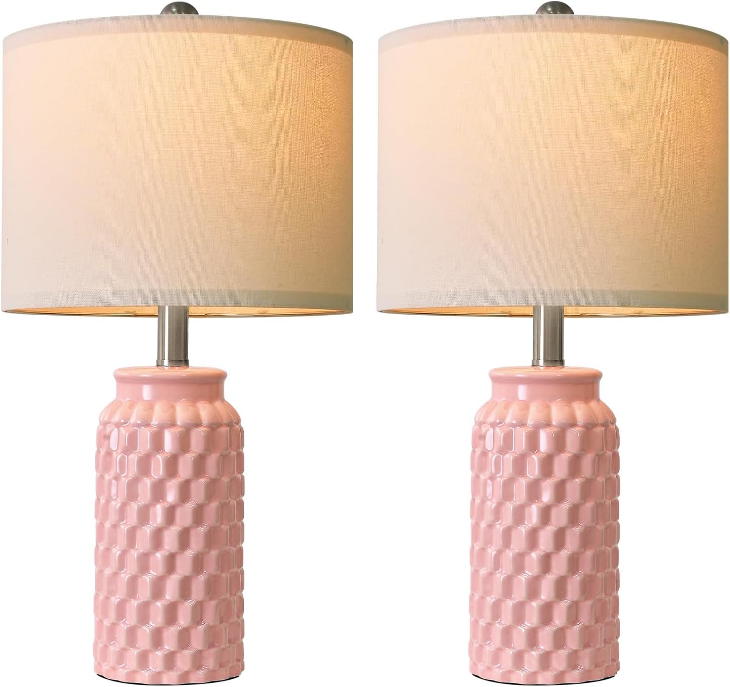 USumkky 20.5" Pink Table Lamps Set of 2, Modern Farmhouse Bedside Lamps - Ceramic Nightstand Lamps for Bedroom, Boho Living Room End…