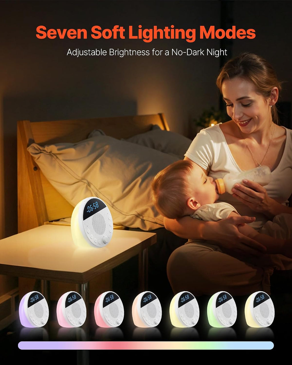 VEVOR Sound Machine, 18 Soothing Sleep Sounds, 7-Color Night Light, 6-in-1 White Noise Sound Machine with Dual Alarms, APP, Auto-Off…