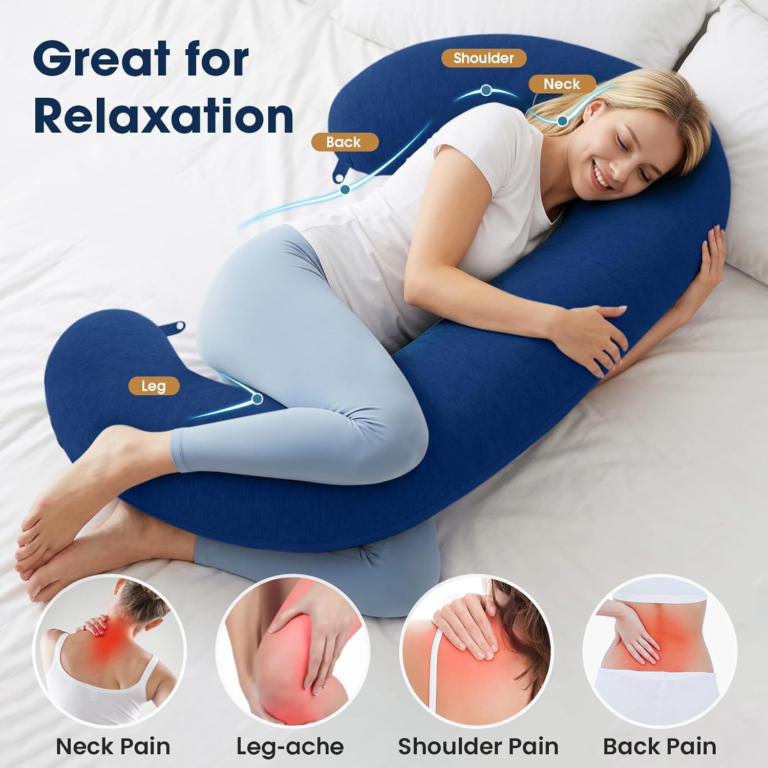 TranquilRelax TranquilRelax C Shaped Body Pillow for Side Sleepers, Memory Foam Long Pillow for Leg, Hip & Back Support, Soft Washab…