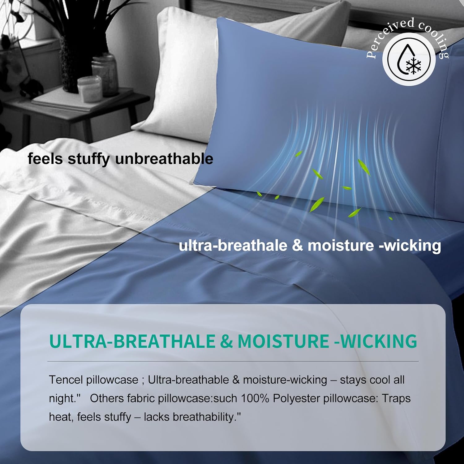 Stnomyhome 100% Eucalyptus Tencel Lyocell Cooling Pillowcase Set of 2, Moisture Wicking, Temperature Regulating, Soft &Smooth Sateen Pillow…