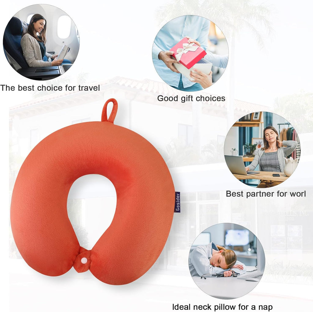 Gosider Orange Memory Foam Velvet Travel Neck Pillow for Airplane Car Train 3.94inch