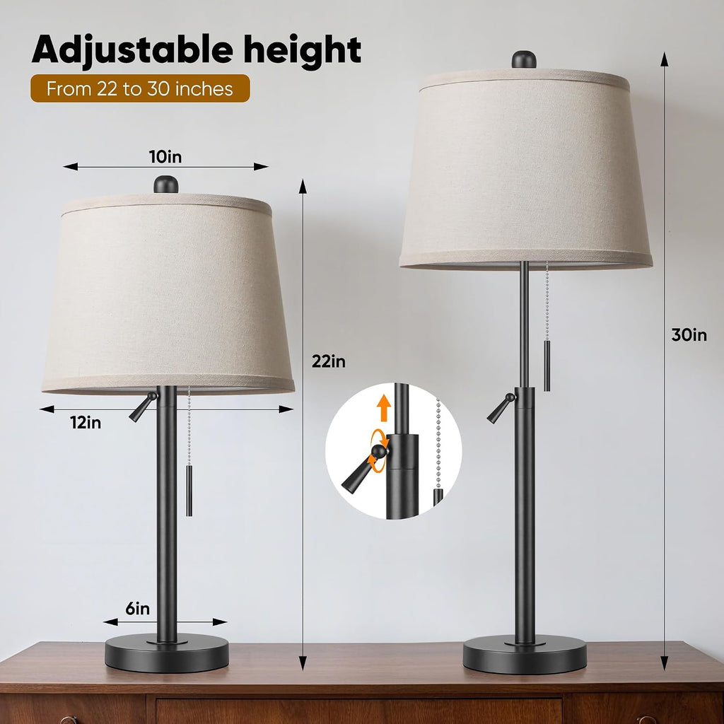 PARTPHONER Bedside Table Lamps Set of 2, Tall Black Table Lamps for Living Room, Height Adjustable Nightstand Lamps for Bedroom, Modern…