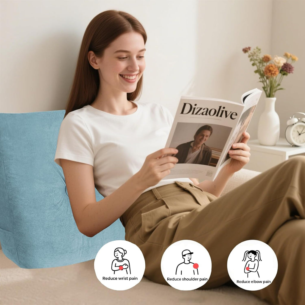 Dizaolive Headboard Pillow Queen, Triangular Bed Wedge Backrest Reading Pillow Cushion for Dorm Sofa Day Bed 8 inches cotton Blue