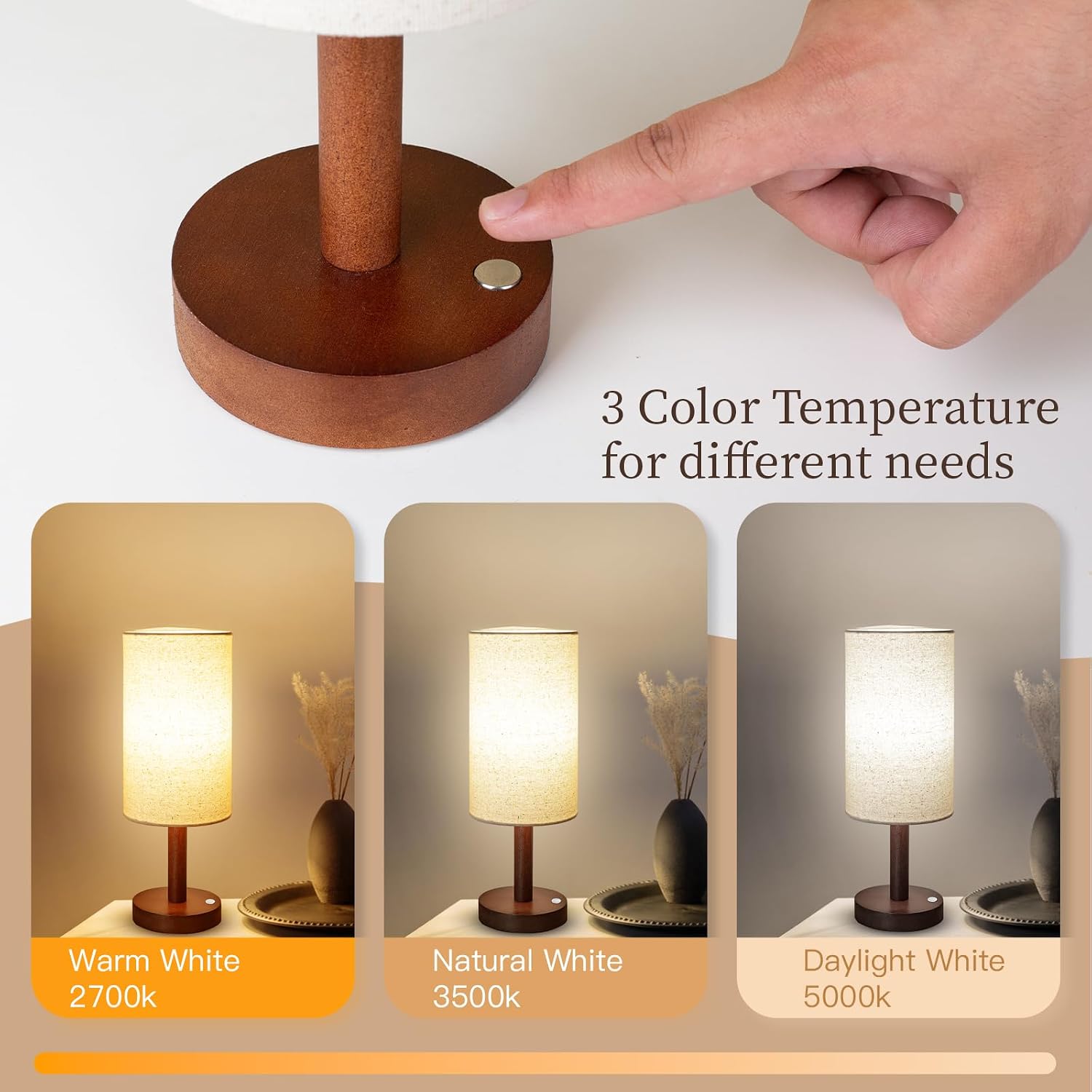 LALISU Small Table Lamp Nightstand Lamp Linen Lampshade Bedroom Wood Base Small Bedside Lamp for Night Stands, Desk Lamps for Reading…