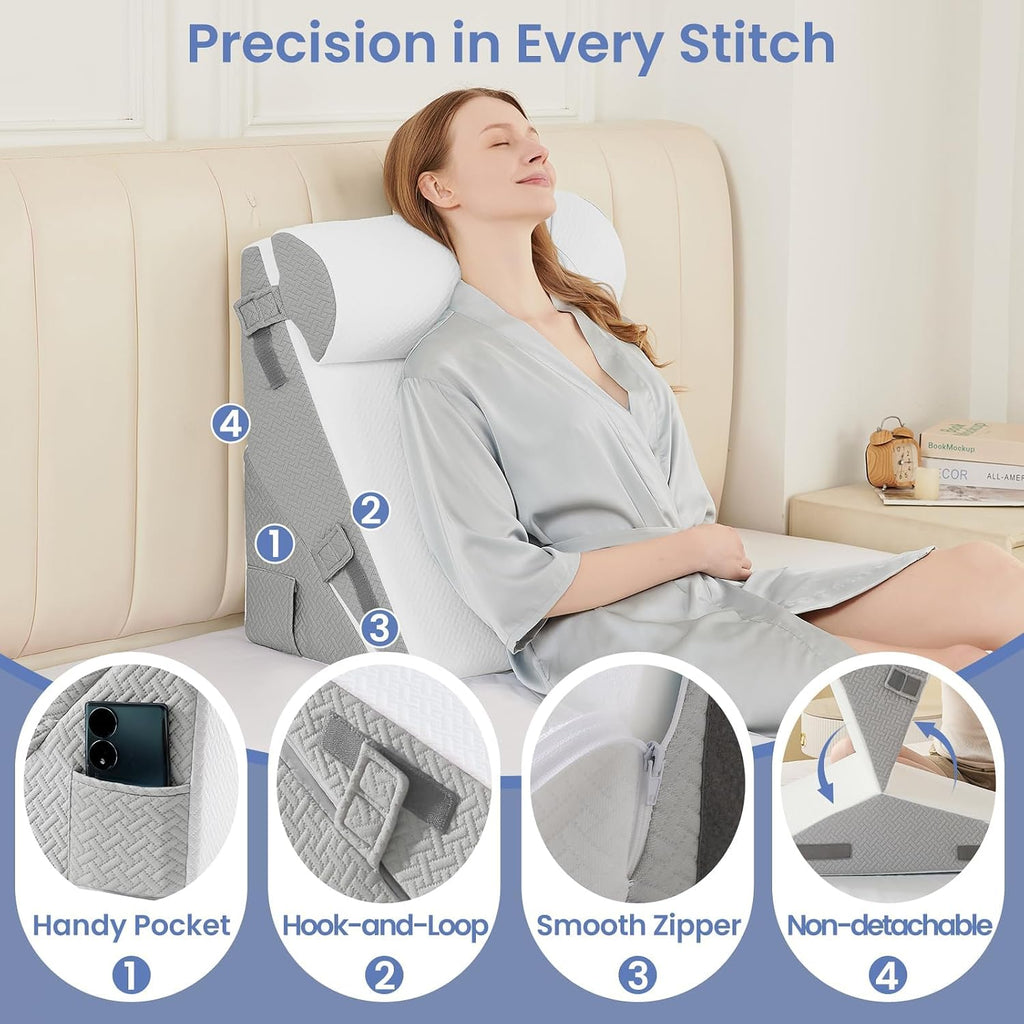 Sasttie Wedge Pillow Set for After Surgery, 2PCS Adjustable Bed Wedge Pillow Headboard with Memory Foam Neck Cushion – for Acid Reflux, Sle…