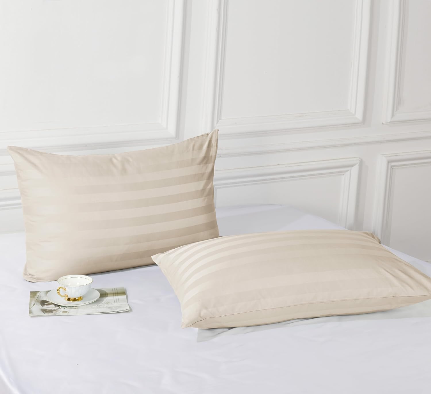 ShunjieHome 100% Egyptian Cotton Pillow Protectors Set of 4, 600 Thread Count King Size Bed Pillow Cases with Zipper, Sateen Weave Cooling…
