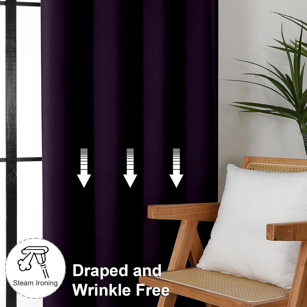 Simplebrand Ava BlackBerry Blackout Curtains for Bedroom 72 Inch Length 2 Panels Set, Privacy Thermal Insulated Rod Pocket Window Curtains…