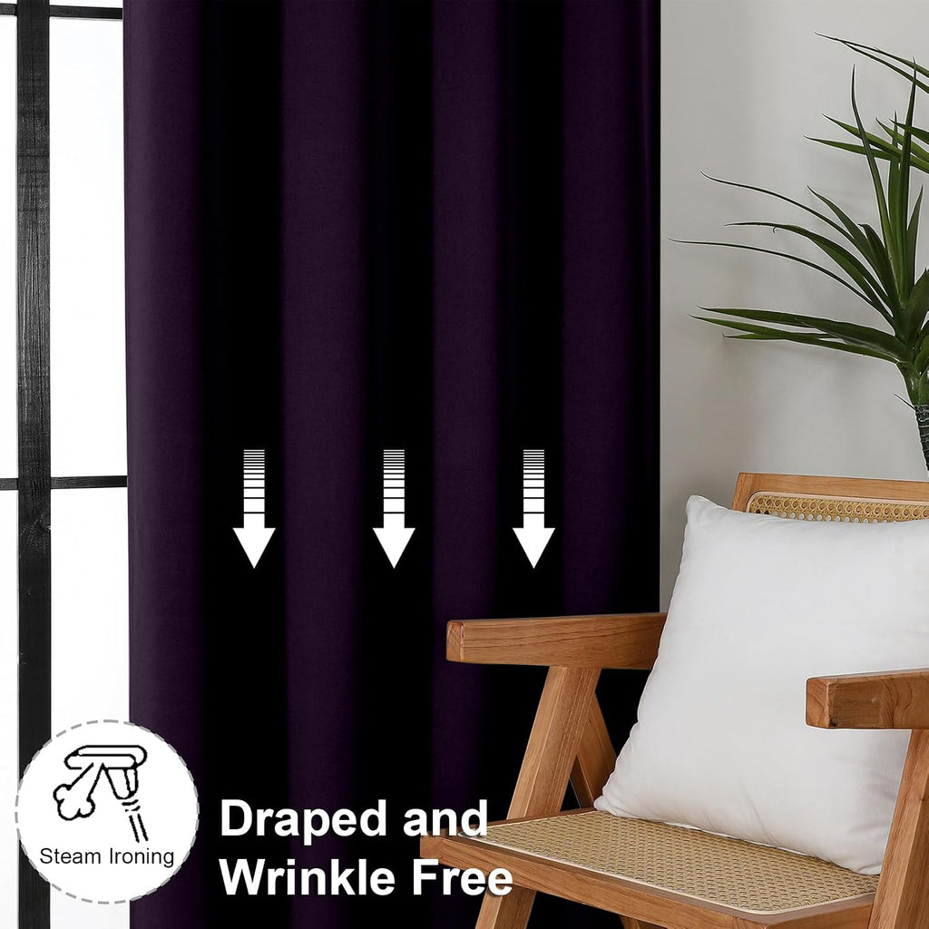 Simplebrand Ava Blackberry Short Blackout Curtains for Bedroom 45 Inches Long 2 Panels Set, Solid Thermal Insulated, Energy Saving Window T…
