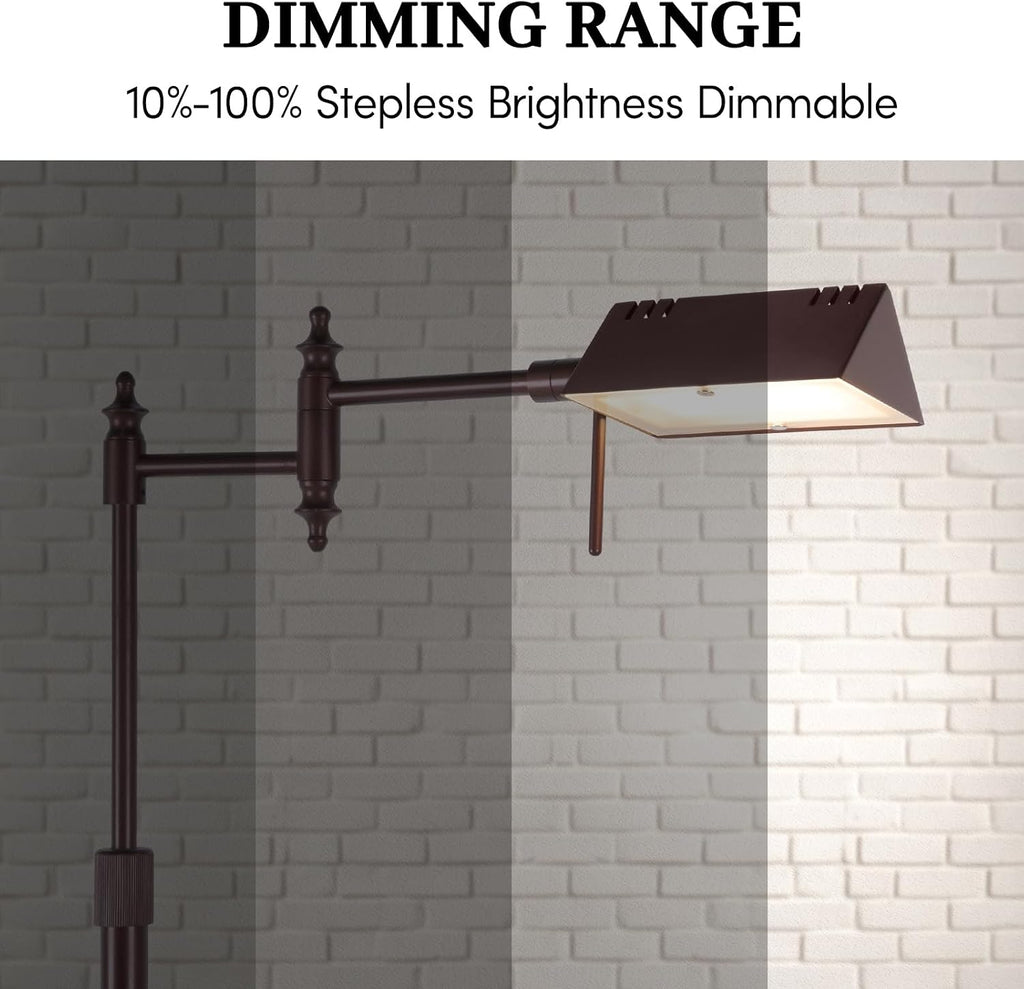 Dimmable Pharmacy Floor Lamp with Remote, 17W LED Reading Floor Lamp with 360°Swing Arm, 3 Color Temperature, Height Adjustable Standing…