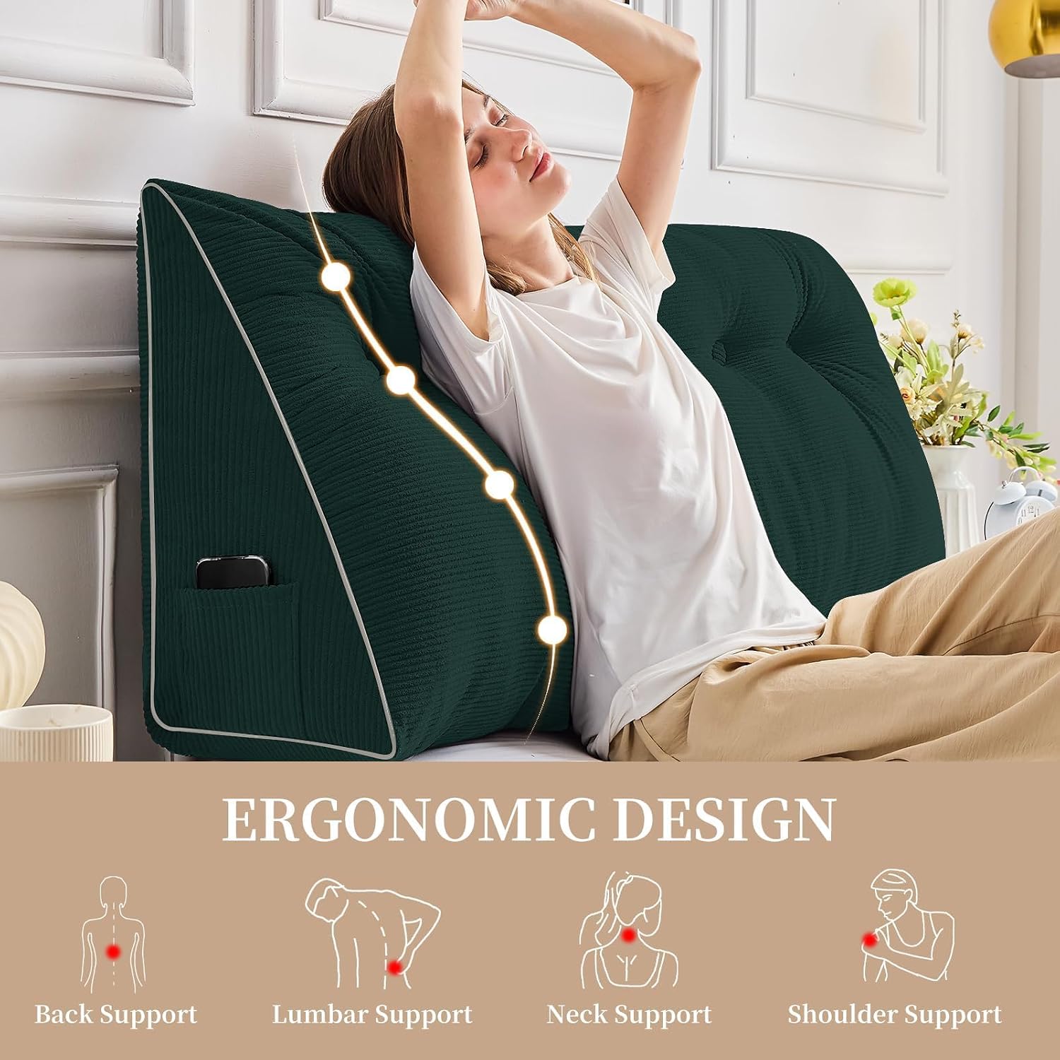 Sasttie Headboard Pillow King, Wedge Pillow Headboard for Sitting Up in Bed, Back-Rest Support Triangular Cushion for Reading - Features Re…