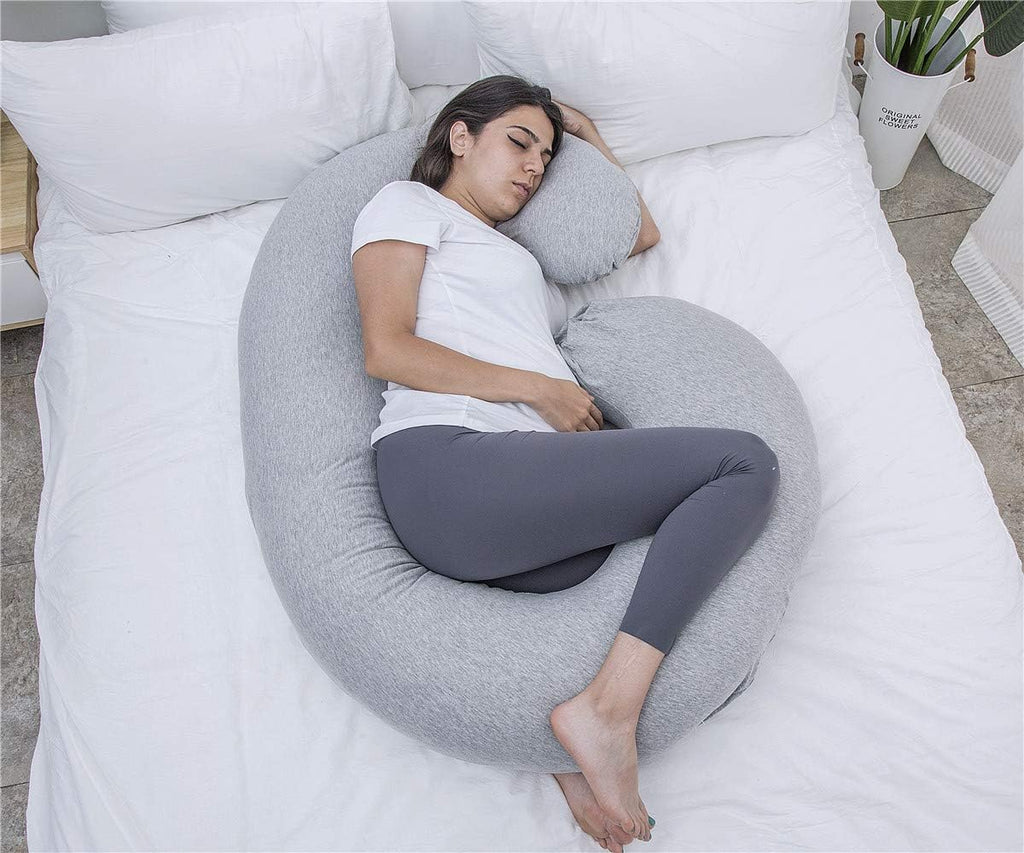 1 MIDDLE ONE Pregnancy Pillow, C Shaped Full Body Pillow for Maternity Support, Pregnant Women Sleeping Pillow with Jersey Cover (Light…