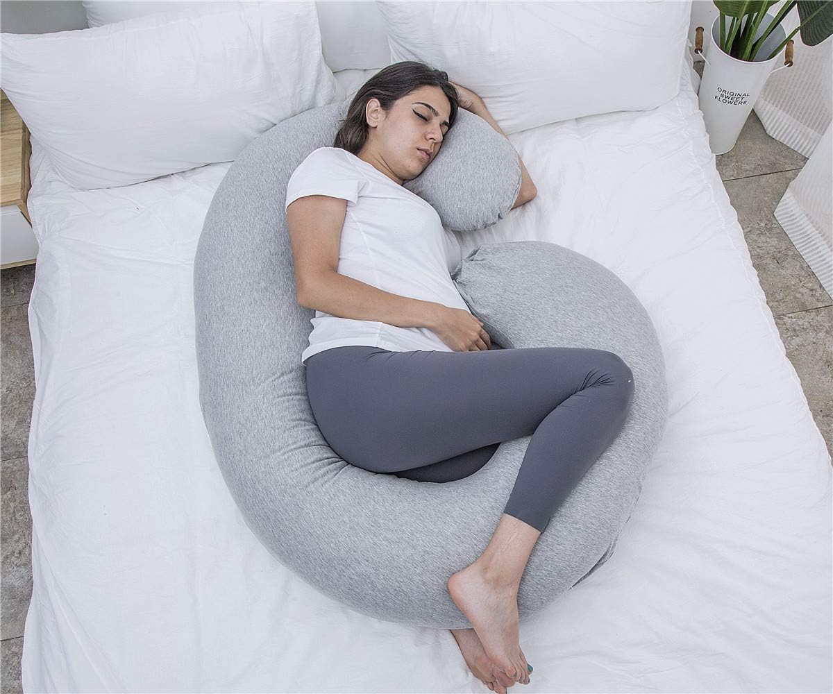 1 MIDDLE ONE Pregnancy Pillow, C Shaped Full Body Pillow for Maternity Support, Pregnant Women Sleeping Pillow with Jersey Cover (Light…