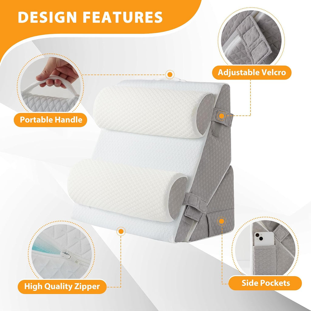 Ruqmuis 4PCS Wedge Pillow Set for After Surgery, Adjustable 9&12 Inch Bed Wedge Pillow for Sleeping, Incline Pillow Wedge for Headboard, Po…