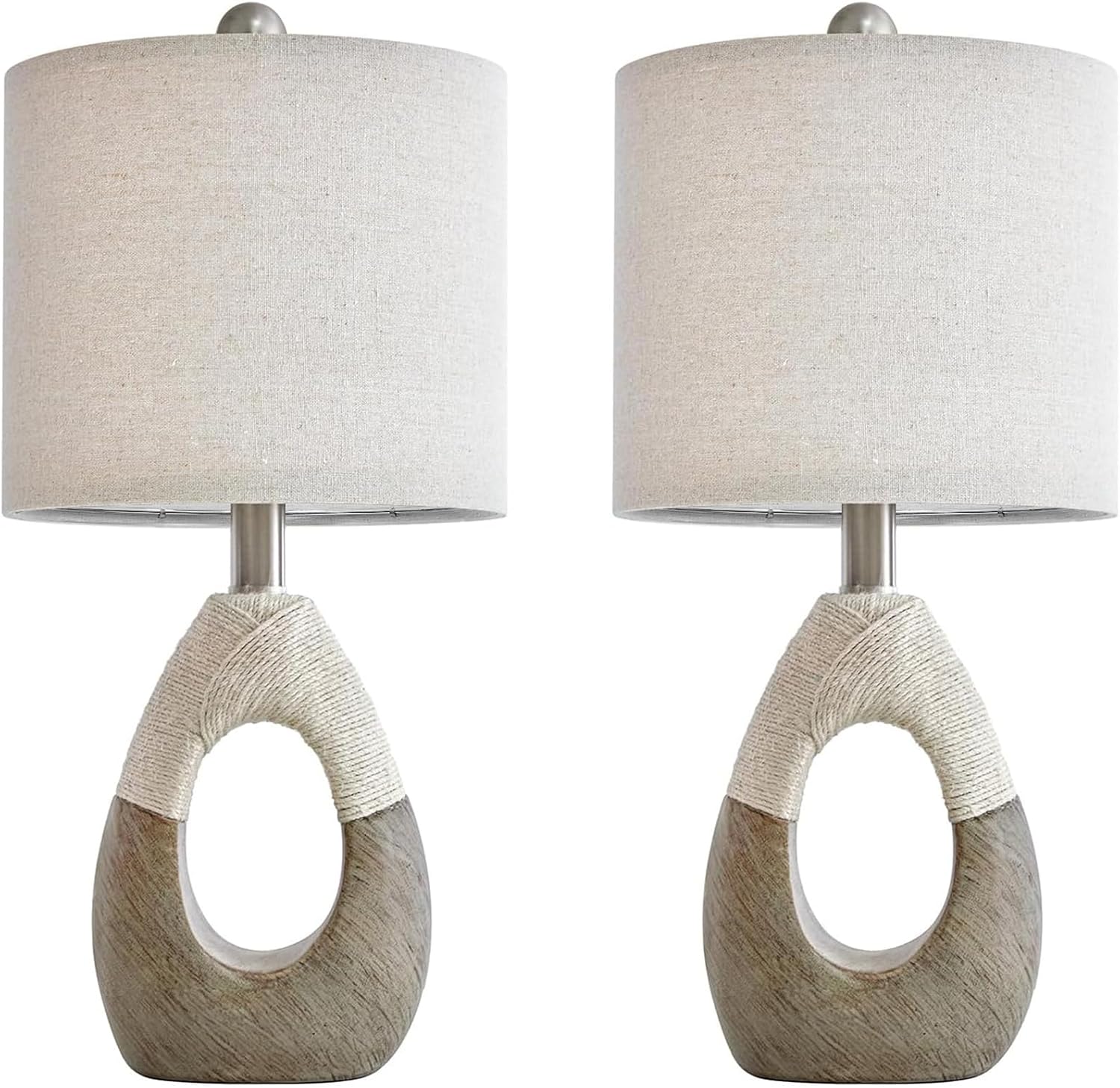 OYEARS 19” Boho Table Lamps Bedroom Living Room Set 2, Suitable for Small Space, Small Farmhouse RattanTable Lamp Rustic Egg Design Resin…
