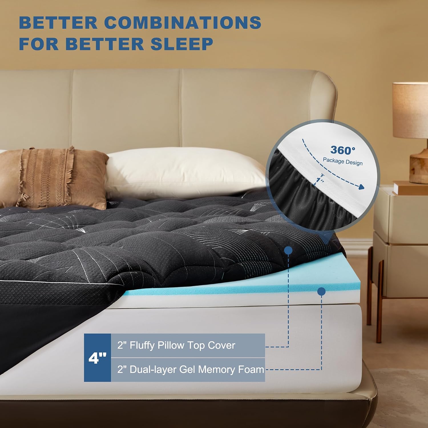 Bedlore 4-Inch California King Mattress Topper for Back Pain - Dual Layer Medium Support (2" Gel Memory Foam + 2" Cooling Fluffy Pillow…