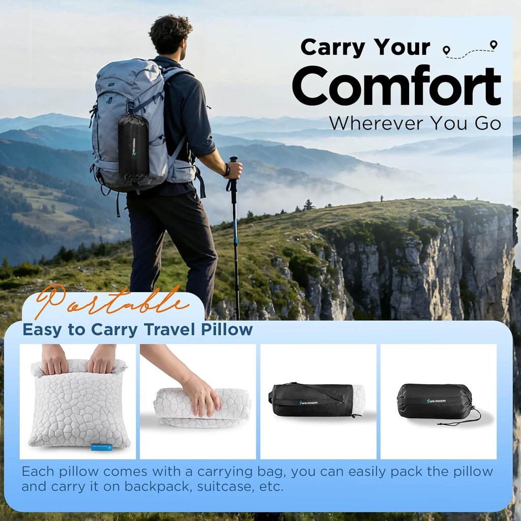 Cooling Pillow Camping Size 1 Pack, Adjustable Bed Pillows for Sleeping, Small Shredded Memory Foam Pillow for Backpacking Hiking…