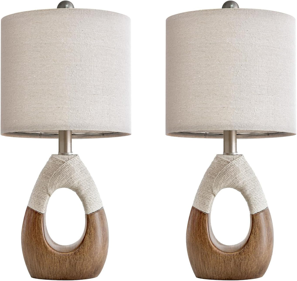 OYEARS Boho Table Lamps Bedroom Living Room Set 2, Suitable for Small Space, Farmhouse RattanTable Lamp 19”Rustic Egg Design Resin Light…