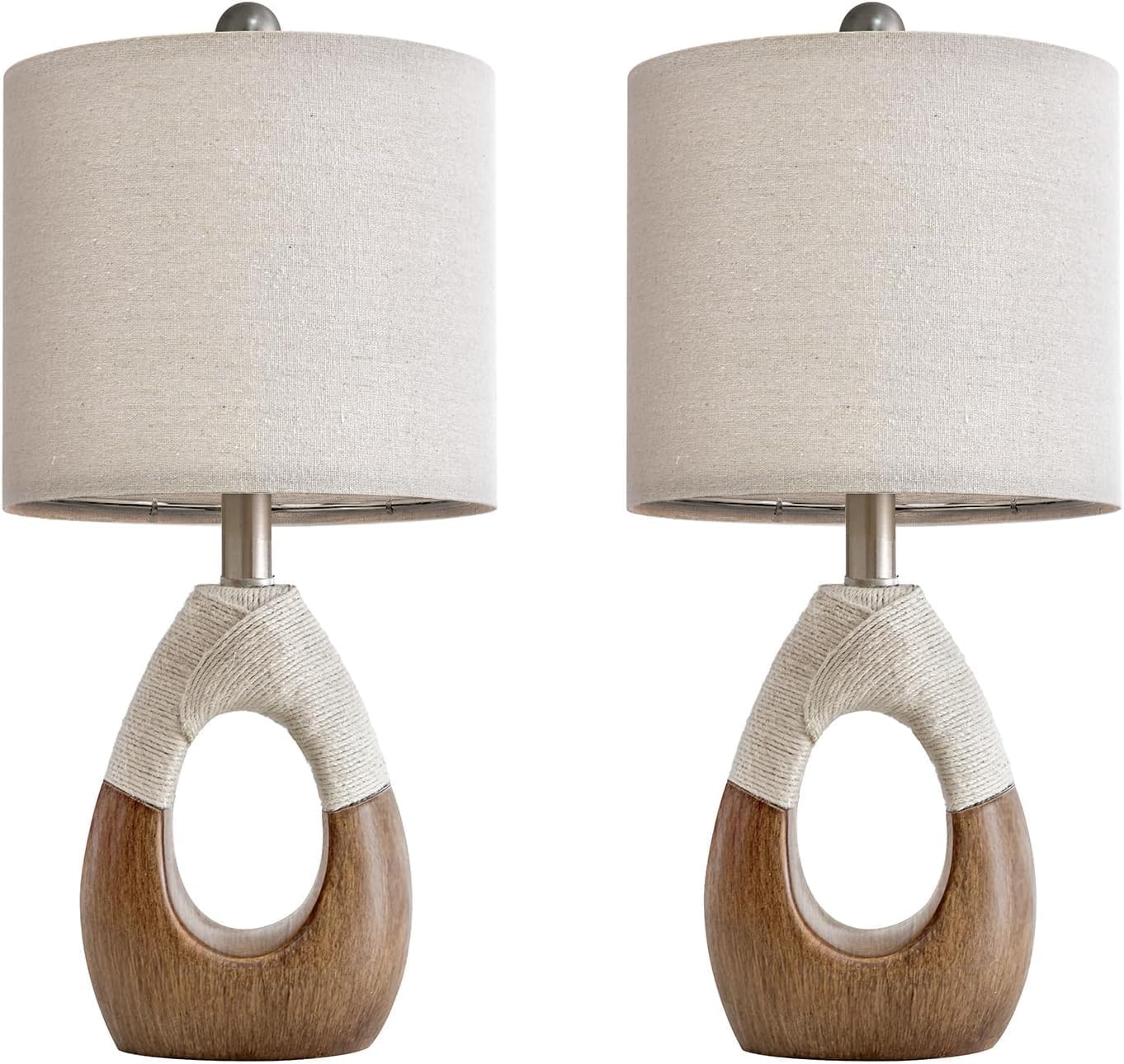 OYEARS Boho Table Lamps Bedroom Living Room Set 2, Suitable for Small Space, Farmhouse RattanTable Lamp 19”Rustic Egg Design Resin Light…