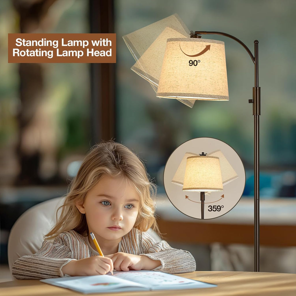 AIDENOEY Fully Dimmable Floor Lamp for Living Room, Standing Lamp Rotary Switch with Linen Beige Shade, Brown Tall Lamps for Bedroom with…
