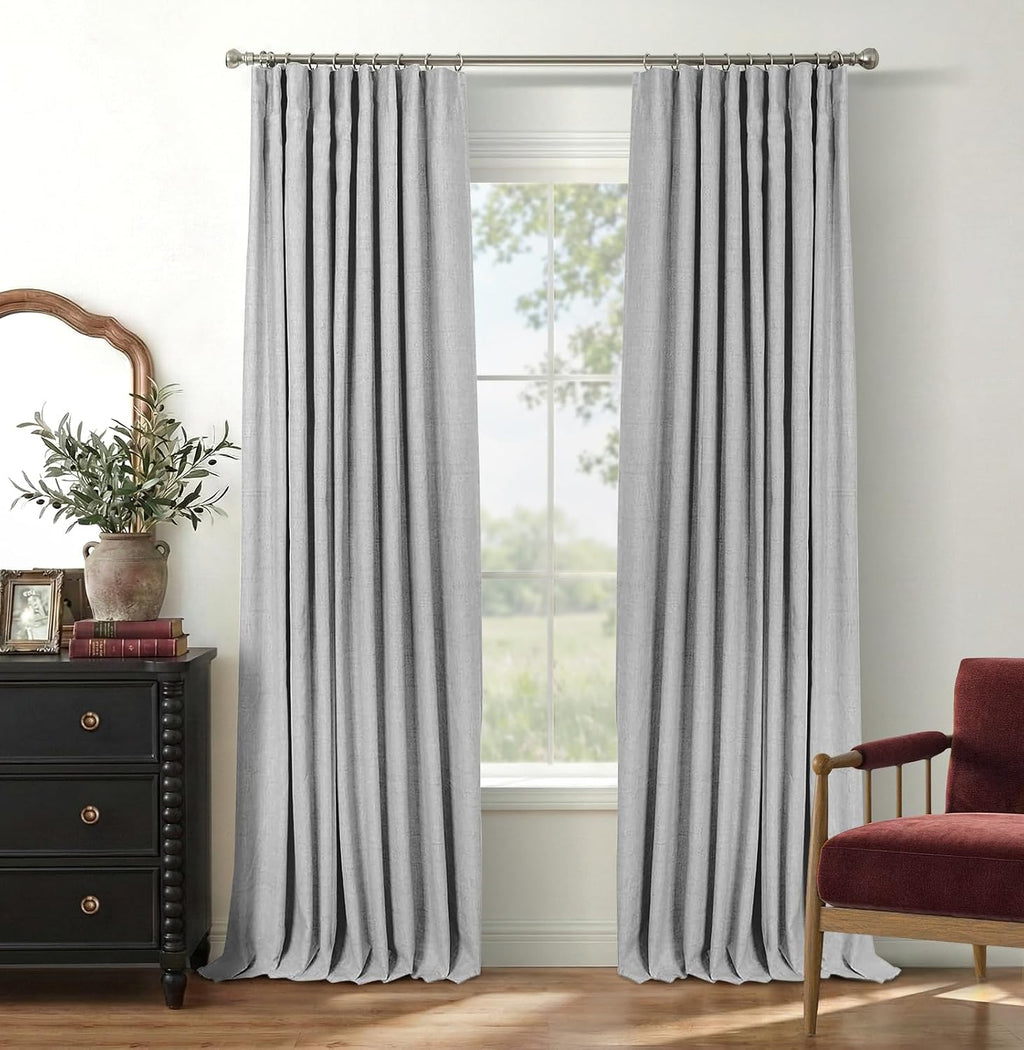 INOVADAY 100% Blackout Curtains for Bedroom, Black Out Curtains 84 Inch Long, Clip Rings Linen Blackout Drapes, Thermal Insulated Room…