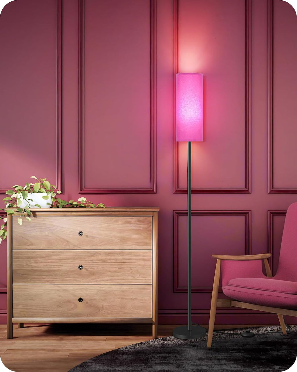 Dimmable Purple Floor Lamp for Living Room with Remote and Foot Switch, Corner Floor Lamp for Bedroom, 64.4" Standing Tall Lamp, 10W…