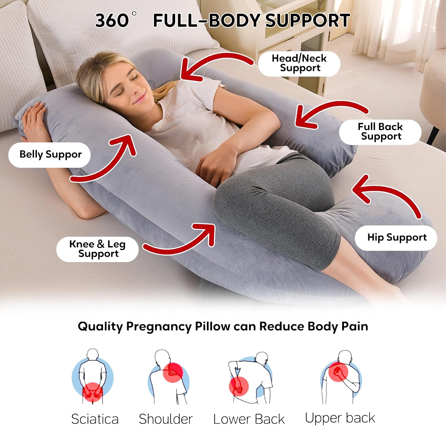 U-Shaped Pregnancy Pillow for Sleeping, Full Body Support for Back, HIPS & Belly - 57 Inch Maternity Pillow with Machine Washable Cover |…