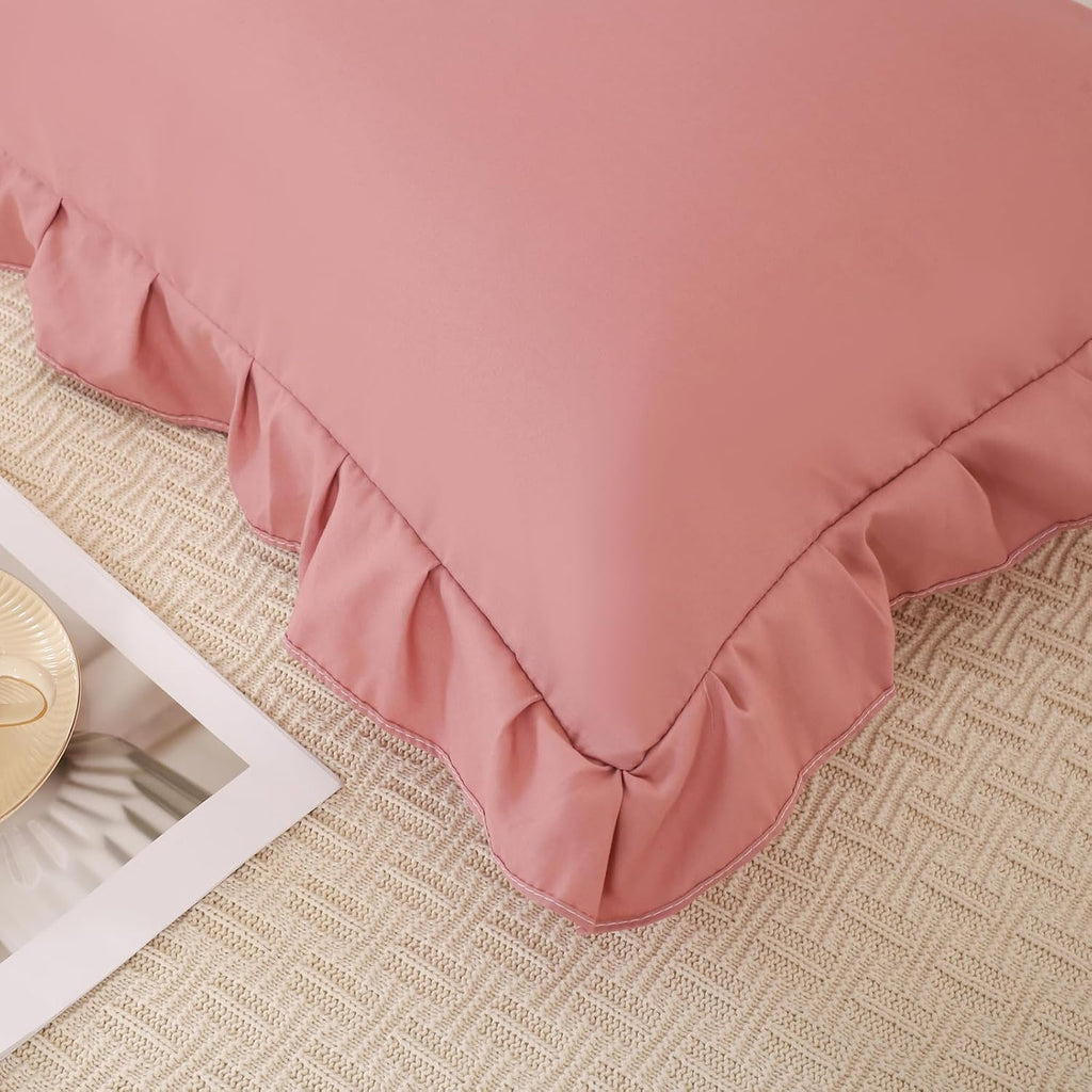 Merryword Pink Mocha Pillowcases King Pillowcases Ruffled Pillow Shams Set of 2 Cute Pillowcases Solid Ruffled Fringe Design Pink Shabby Ch…