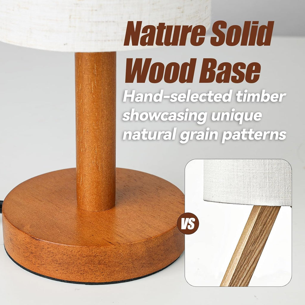 LALISU Small Table Lamp Nightstand Lamp Linen Lampshade Bedroom Wood Base Small Bedside Lamp for Night Stands, Desk Lamps for Reading…