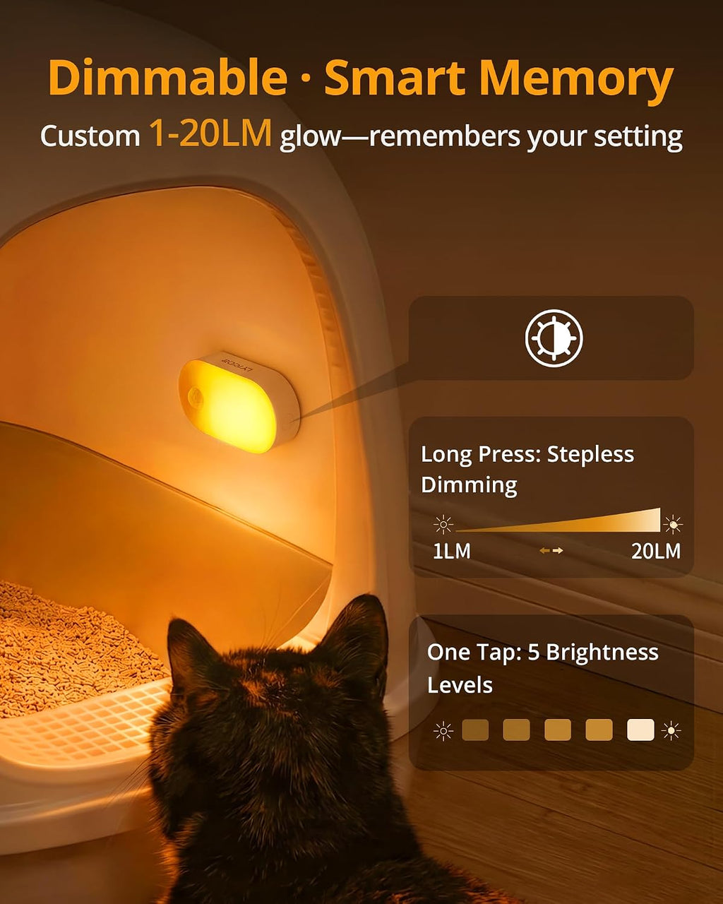 Lyridz Rechargeable Night Light with Motion Sensor, Dimmable Amber Nightlights for Bathroom, Bedroom, Kids Room, Hallway, Stairs, Pet…