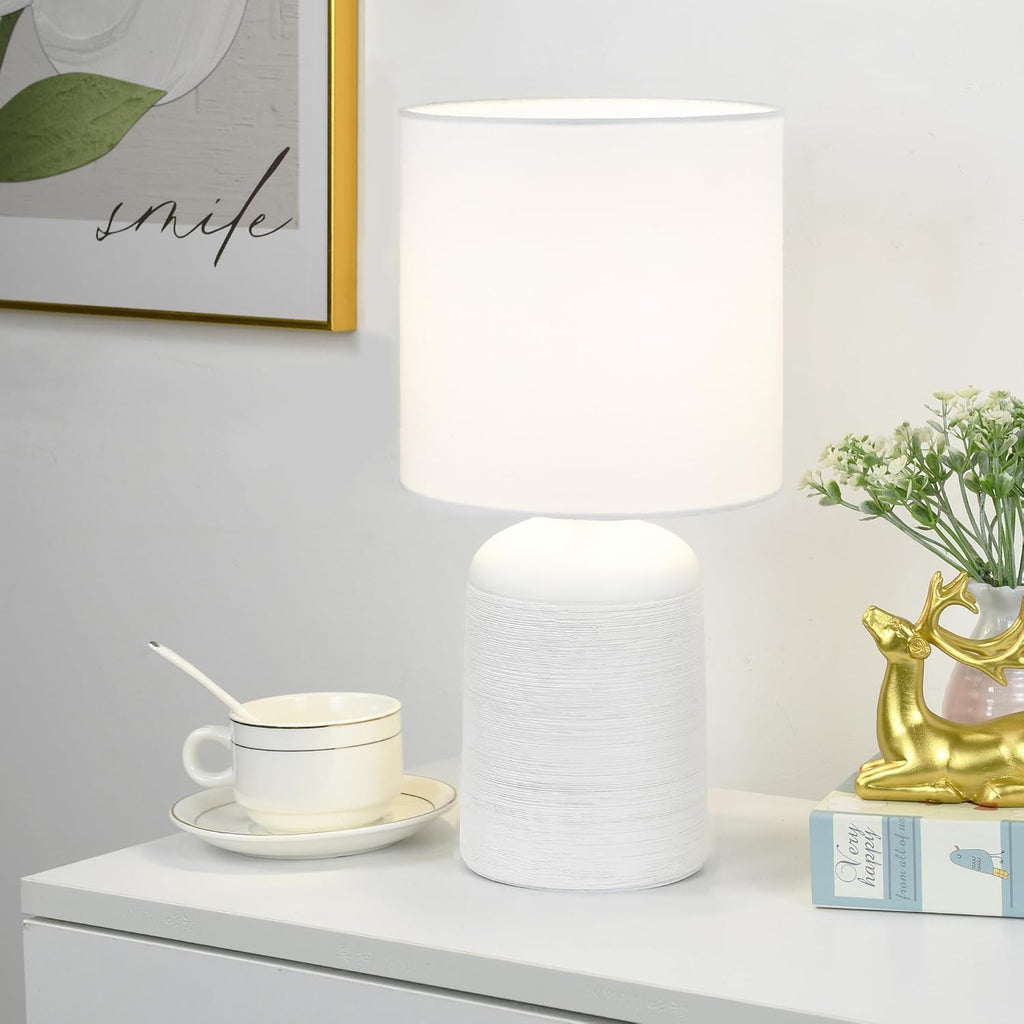 Maye Small Modern Ceramic Table Lamp for Living Room, Bedroom, Kids Room, Night Table Lamp, Φ6.3×H13IN, Bulb Excluded, Off White