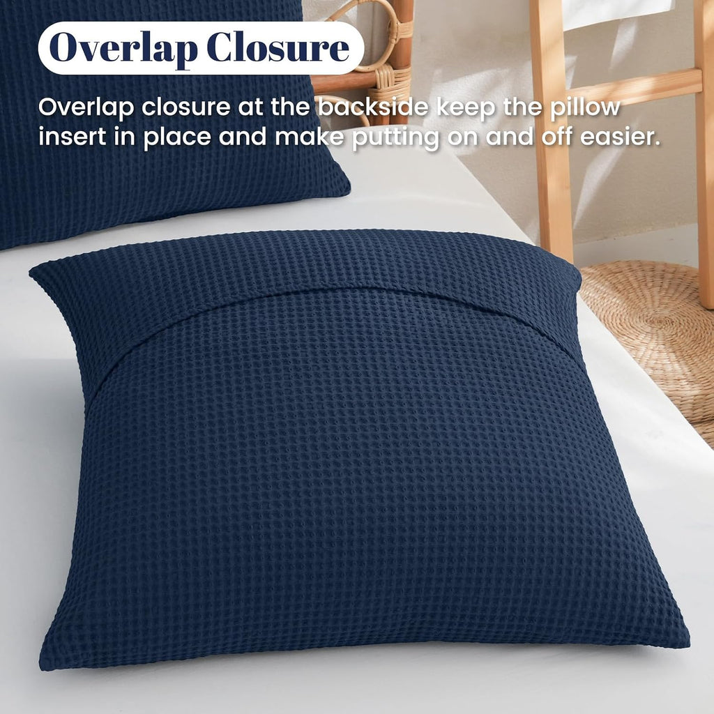 Phf 100% Cotton Waffle Weave Euro Shams 26" x 26", No Filling, 2 Pack Elegant Home Decorative Euro Throw Pillow Covers for Bed Couch Sofa,…